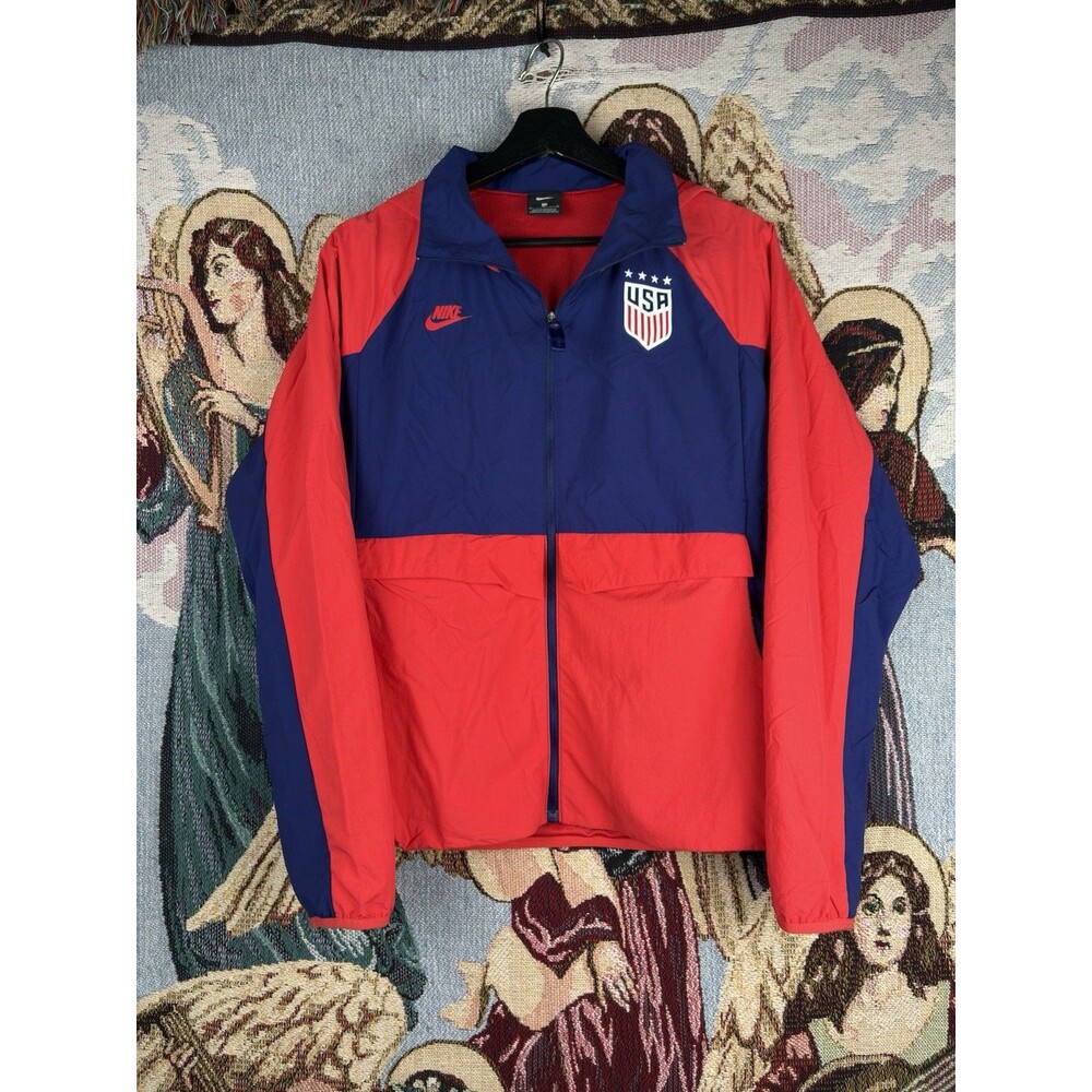 Nike Soccer Jacket Womens MEDIUM M Blue Red Full Zip Windbreaker USA